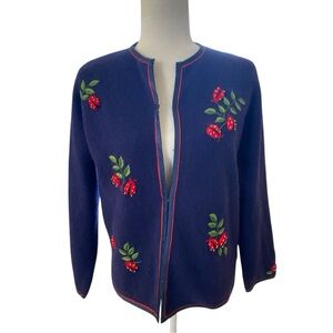 Vintage Womens Blue Wool Ladybug Sweater Cardigan